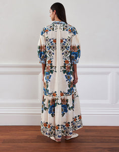 Bianca Linen Maxi Dress in Magical Blossom Cream