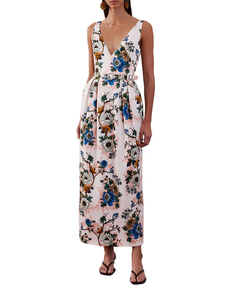 jules floral midi dress Jules Floral V Neck Tiered Midi Dress Off White