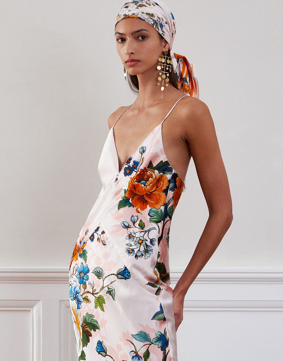 Olive Crepe Maxi Dress in Magical Blossom Pink