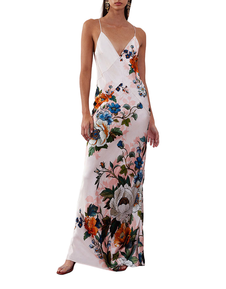 Olive Crepe Maxi Dress in Magical Blossom Pink