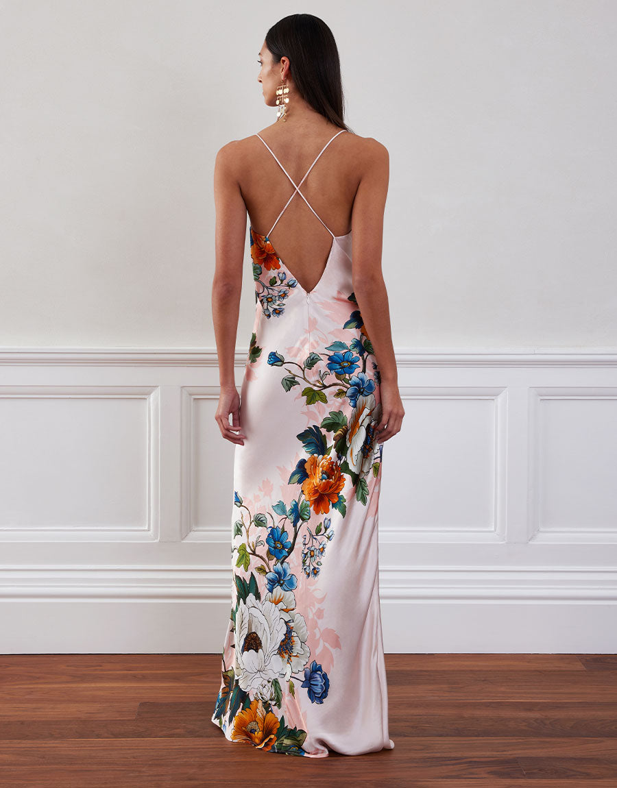 Olive Crepe Maxi Dress in Magical Blossom Pink