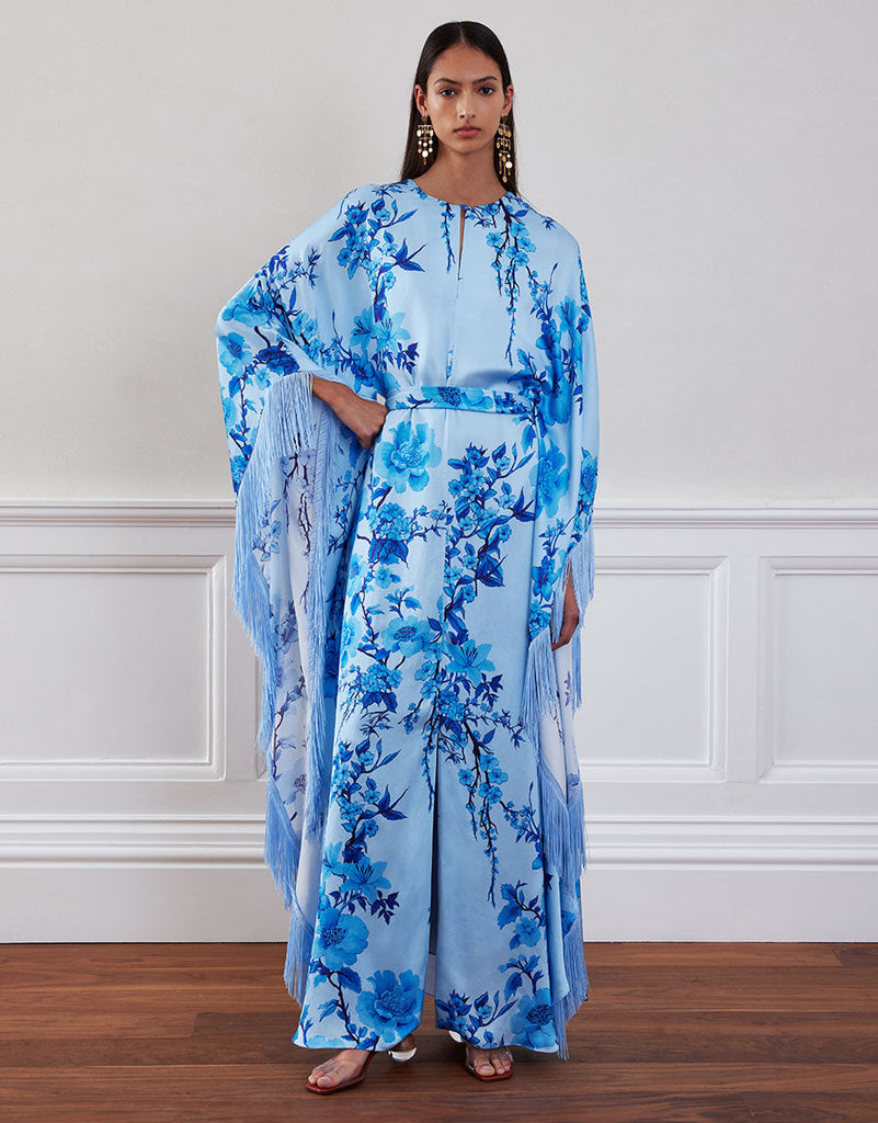 Esmeralda Crepe Maxi Dress in Cherry Blossom Blue US 4 | UK 8 Esmeralda Crepe Maxi Dress in Cherry Blossom Blue US 4 | UK 8