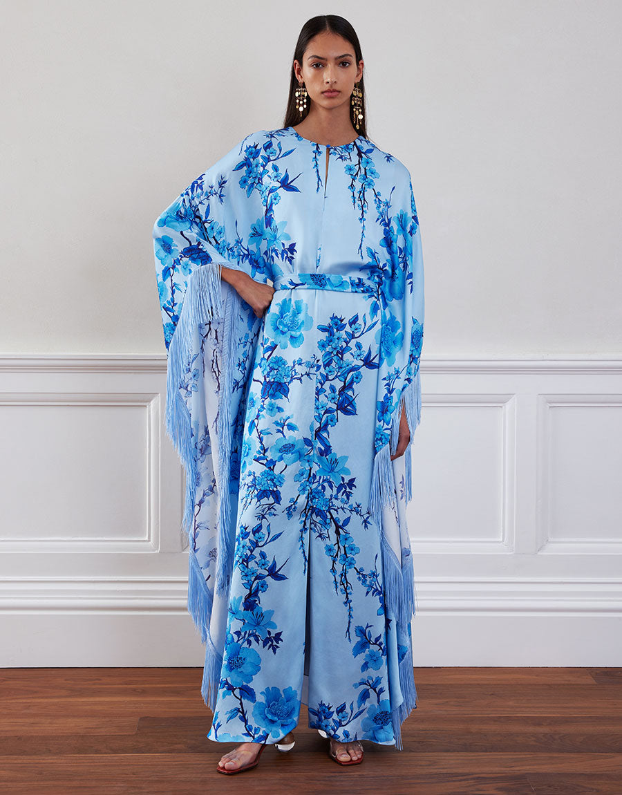 Esmeralda Crepe Maxi Dress in Cherry Blossom Blue