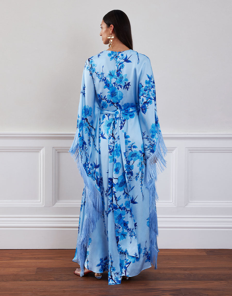 Esmeralda Crepe Maxi Dress in Cherry Blossom Blue US 4