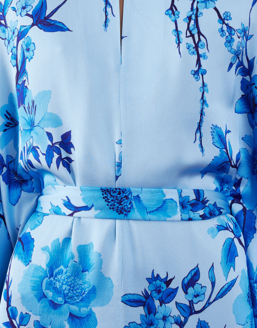 Esmeralda Crepe Maxi Dress in Cherry Blossom Blue