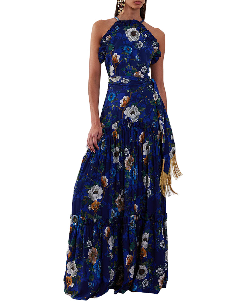 Tatiana Crepe Maxi Dress in Magical Blossom Navy