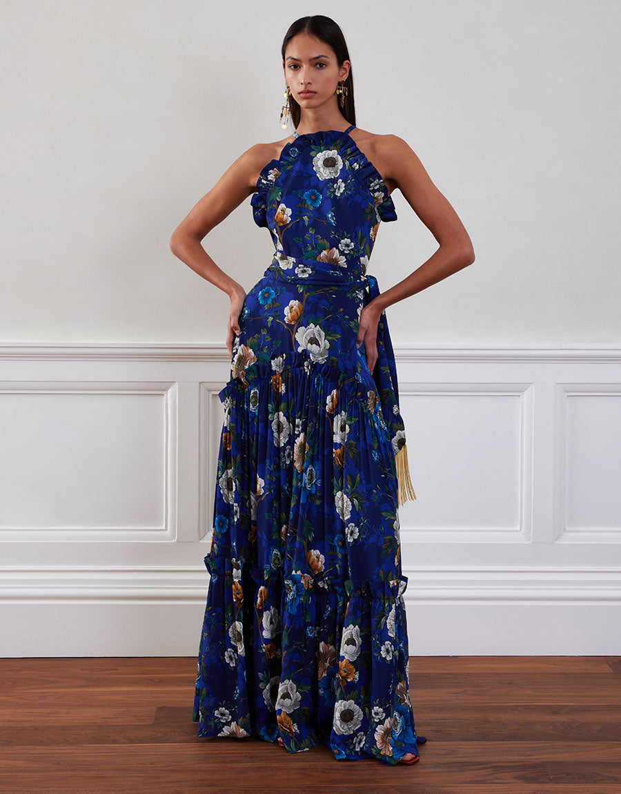 Tatiana Crepe Maxi Dress in Magical Blossom Navy