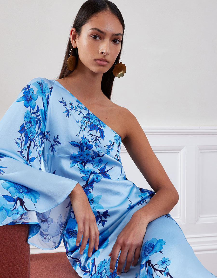 Atlantis Crepe Maxi Dress in Cherry Blossom Blue 6