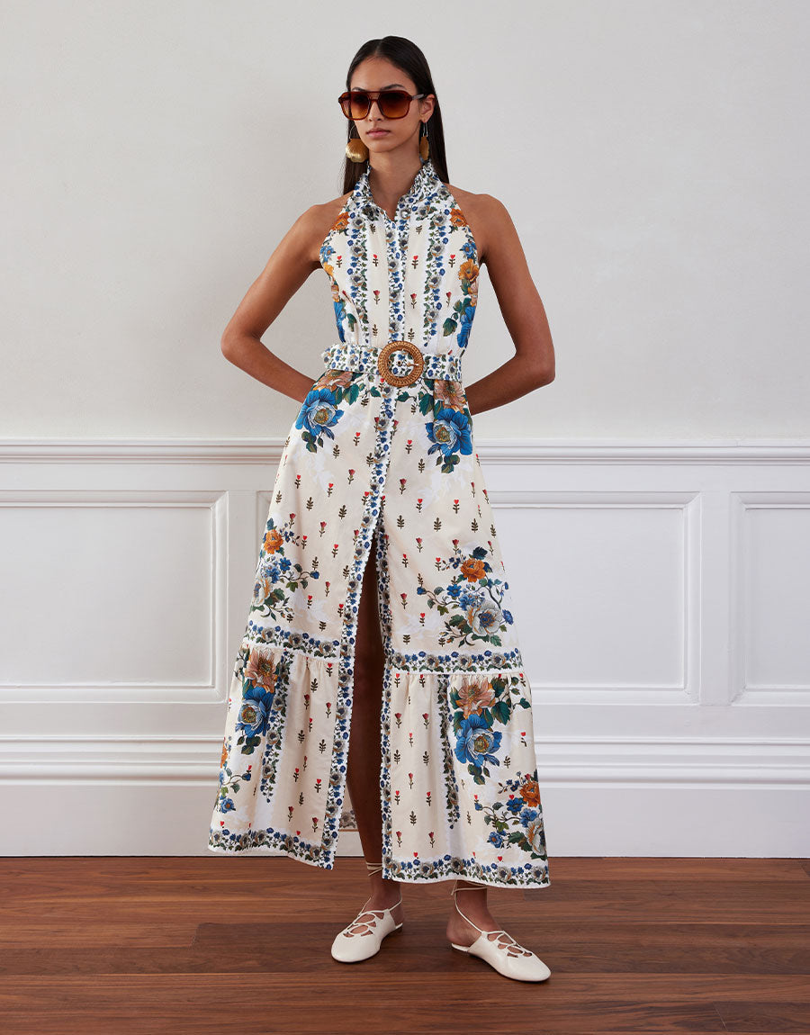 Biba Cotton Maxi Dress in Magical Blossom Cream US 0
