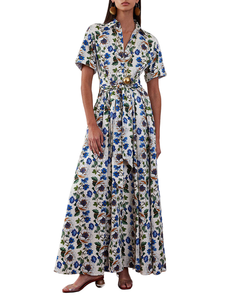 Posie Cotton Maxi Dress in Off White Vine Flower