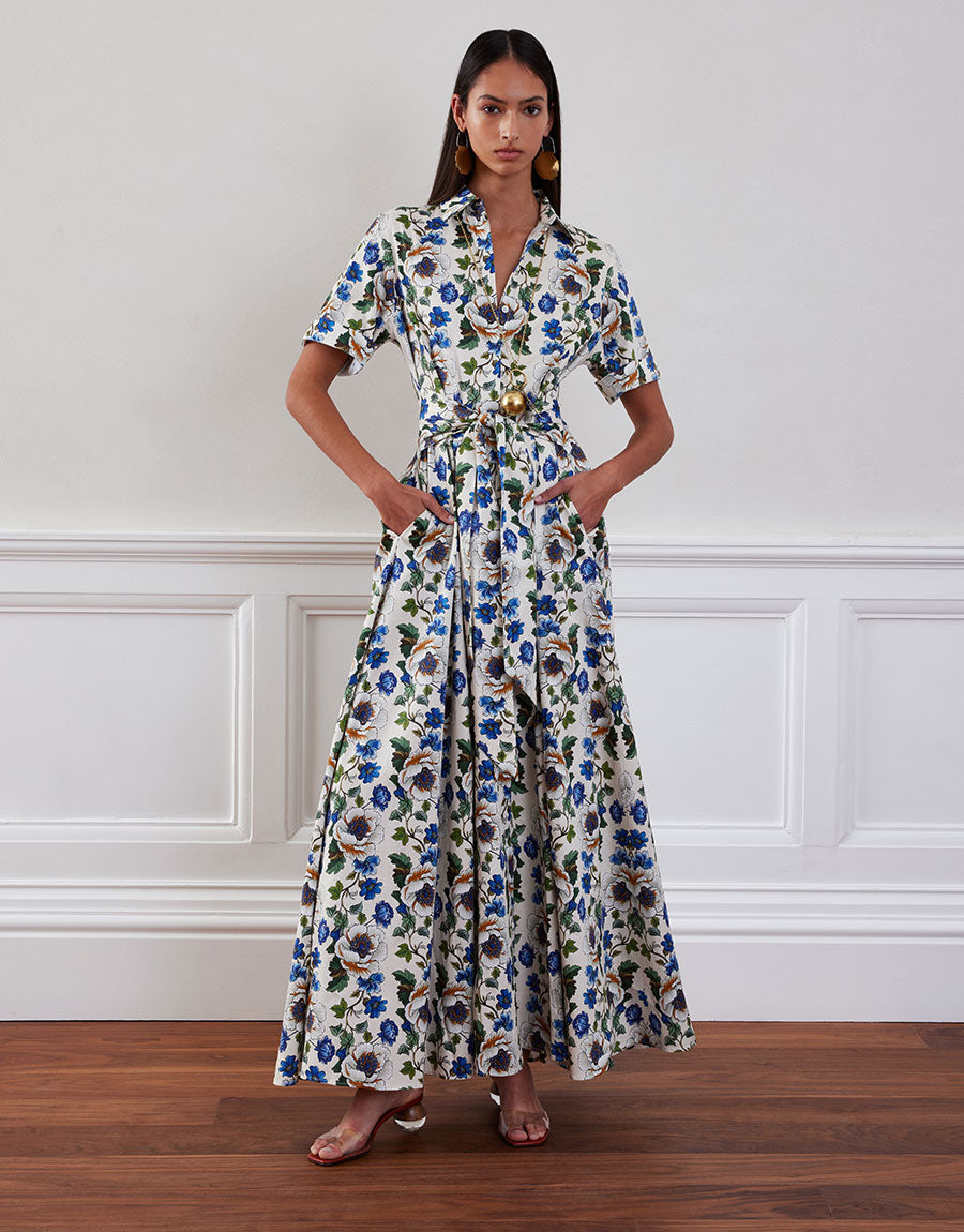 Posie Cotton Maxi Dress in Off White Vine Flower