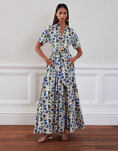 Posie Cotton Maxi Dress in Off White Vine Flower