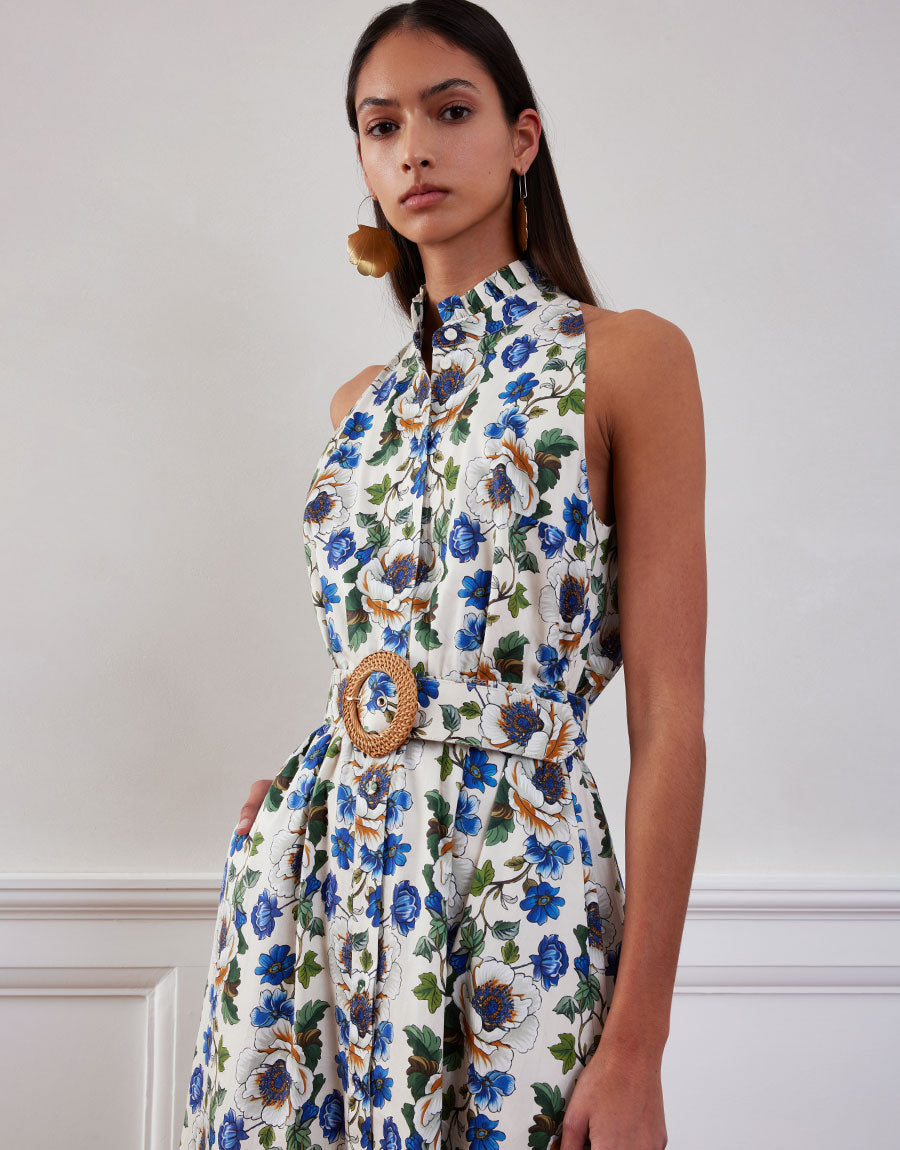 Biba Cotton Maxi Dress in Off White Vine Flower