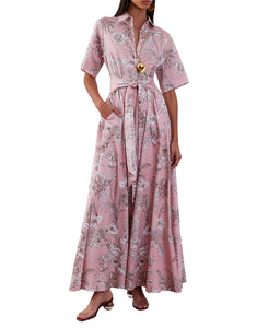 Posie Cotton Maxi Dress in Jungle Pink