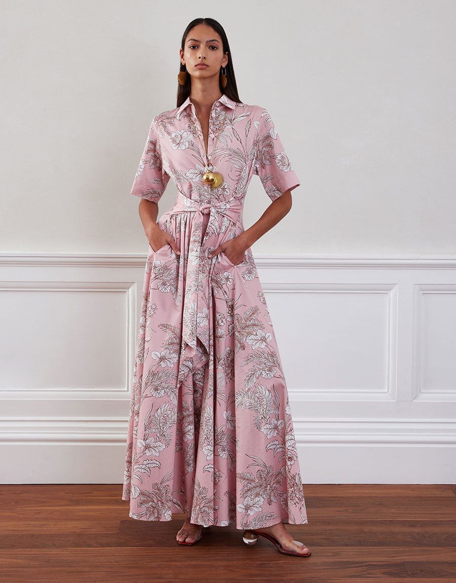 Posie Cotton Maxi Dress in Jungle Pink