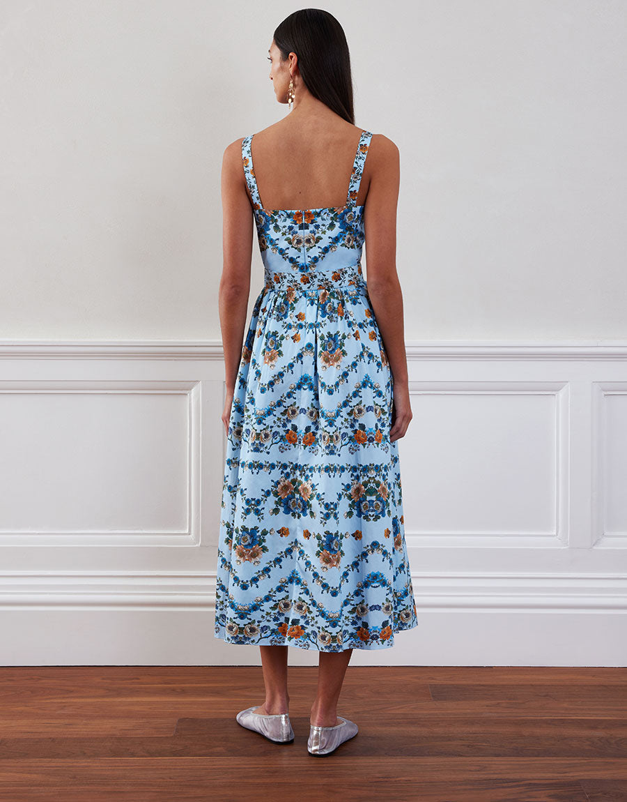 Ninet Cotton Midi Dress in Magical Blossom Blue