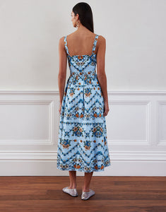 Ninet Cotton Midi Dress in Magical Blossom Blue