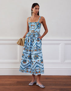 Ninet Cotton Midi Dress in Magical Blossom Blue