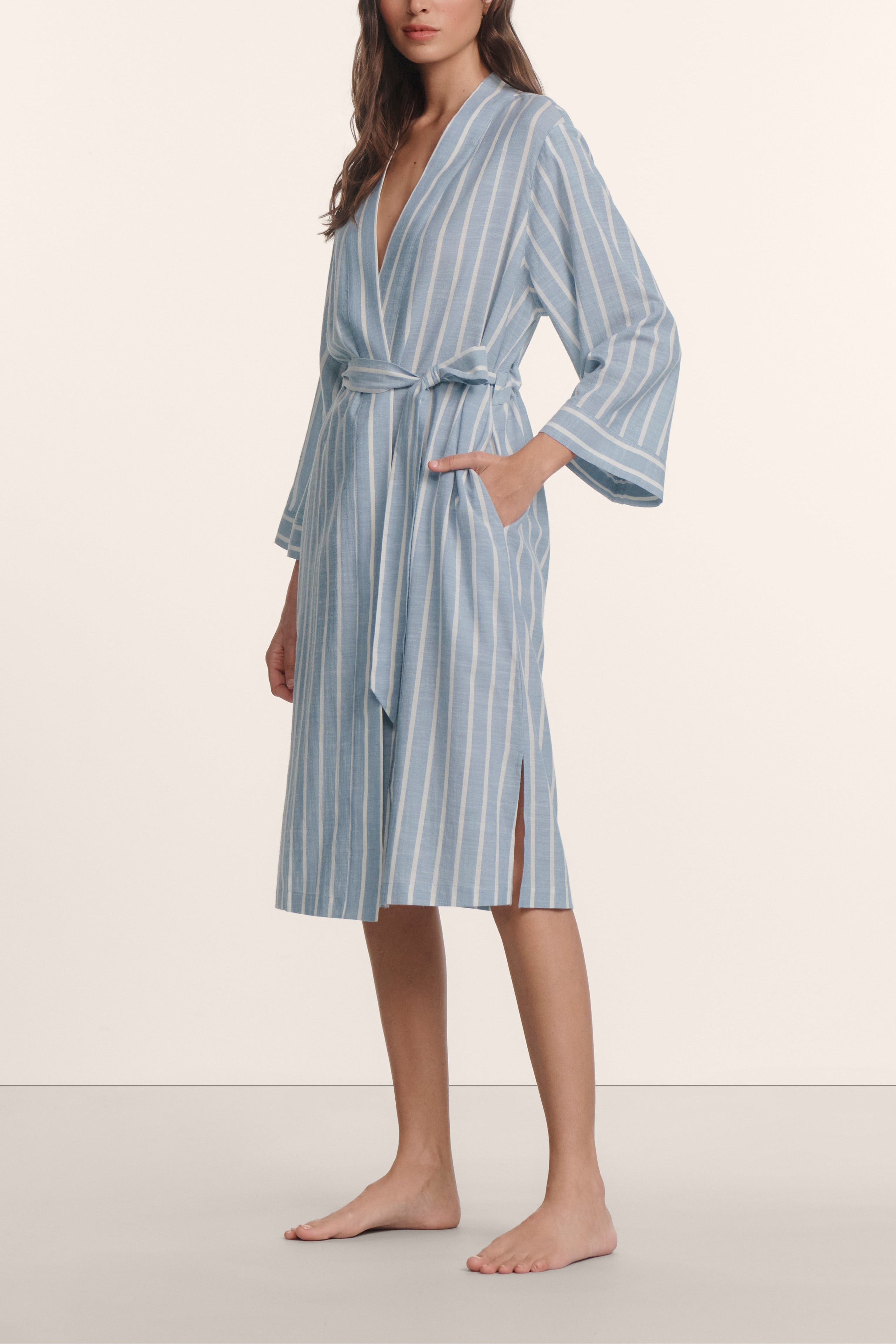 Nautico Robe in Classic Stripe Slate Blue/Ivory