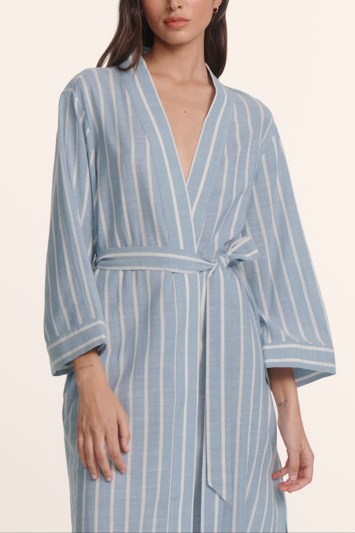 Nautico Robe in Classic Stripe Slate Blue/Ivory