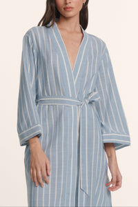Nautico Robe in Classic Stripe Slate Blue/Ivory
