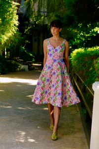 Sweetheart Fit And Flair Dress in Italian Multi Colored Cotton Eyelet