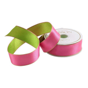 Pink & Green Reversible Satin Wired Ribbon, 10 Yard Spool