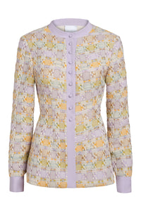 Raven Pastel Metallic Tweed Long Sleeve Button Down Top