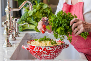 Medium Colander in Red Swirl