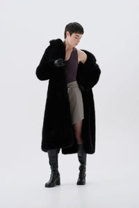 Long black faux fur coat