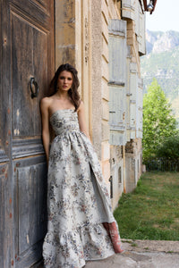 The Regina Dress in Stone Lilibet Brocade