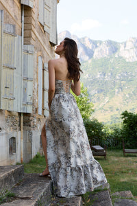 The Regina Dress in Stone Lilibet Brocade