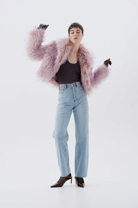 Cropped pink and purple faux fur jacket