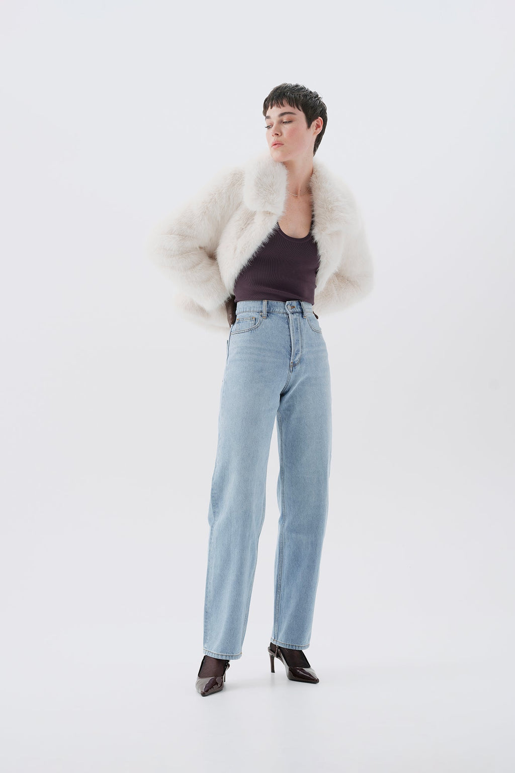 White faux fur jacket