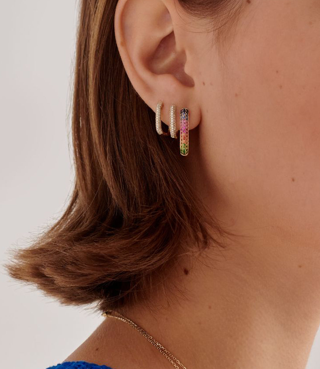 Rainbow Sapphire Ombre Oval Hoop Earrings | 14ct Gold | Over The Moon