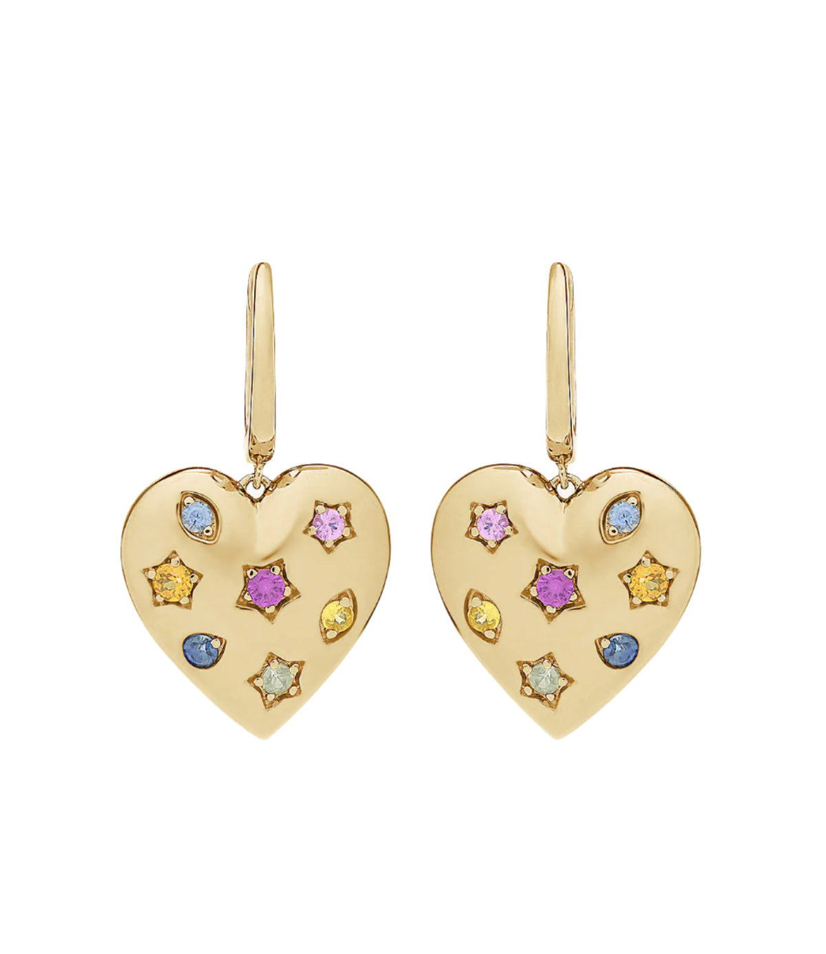 Rainbow Sapphire Kaleidoscope Heart Hoop Earrings