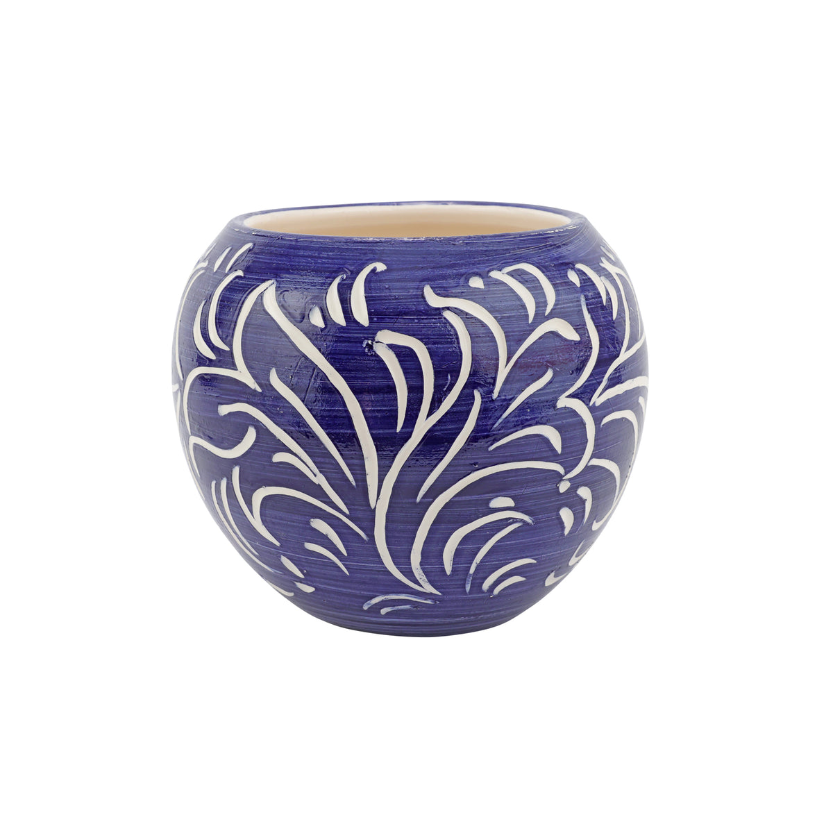 Rustic Garden Scroll Small Round Planter in Blue