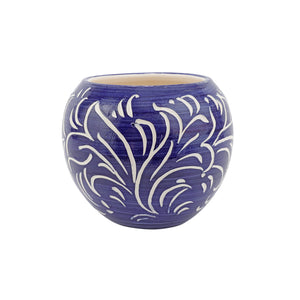 Rustic Garden Scroll Small Round Planter in Blue