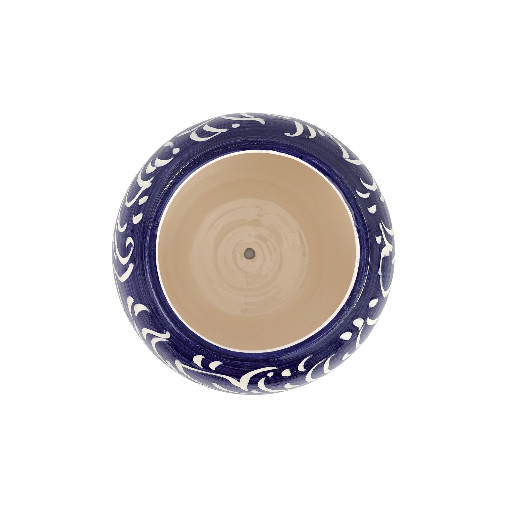 Rustic Garden Scroll Small Round Planter in Blue