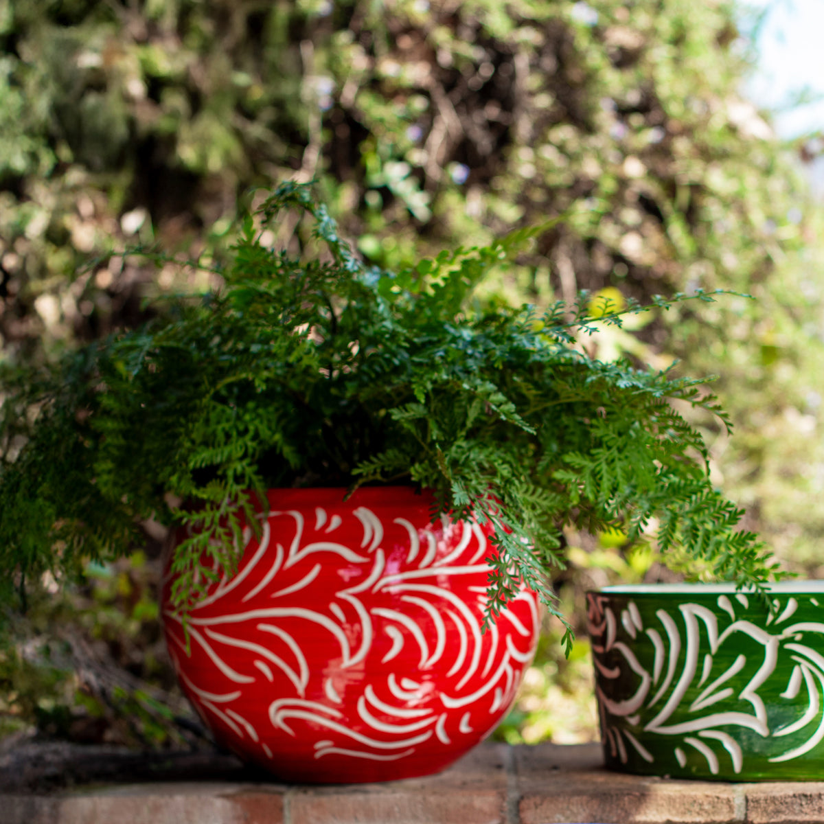 Rustic Garden Scroll Medium Planter in Red