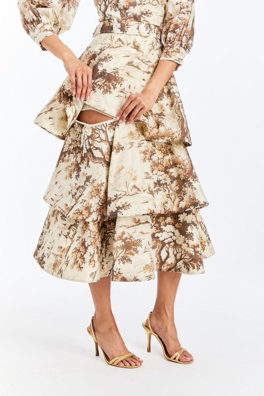 Rhonda Convertible Midi Dress in Chestnut Toile