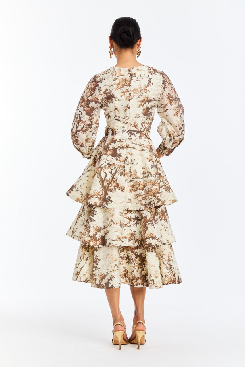 Rhonda Convertible Midi Dress in Chestnut Toile