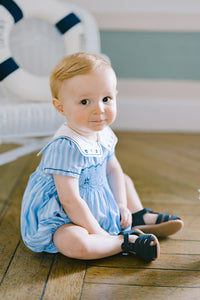 Riviera Blue Stripe Short Sleeve Bubble Romper