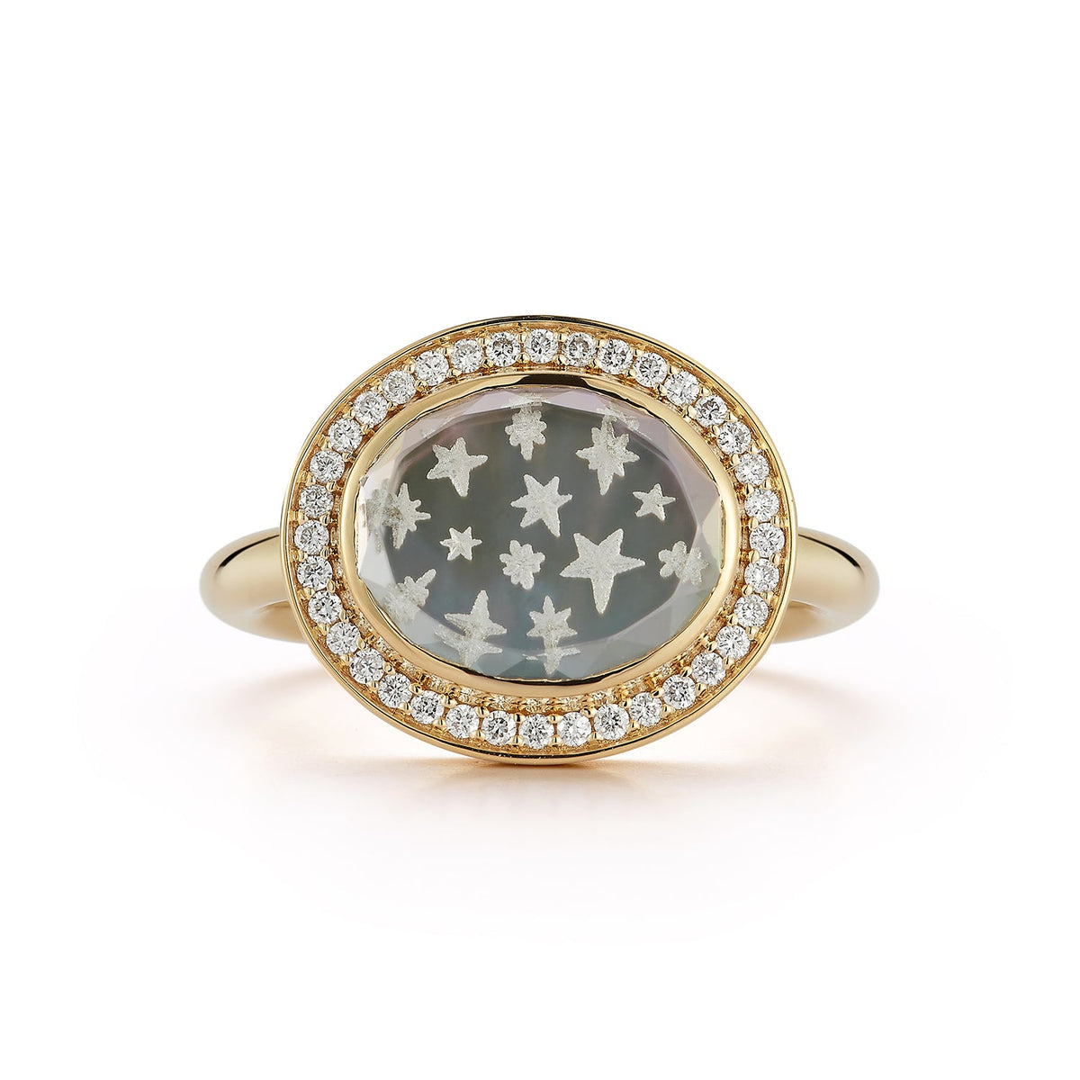 Pavé Star Caspian Ring in Grey Mother-of-Pearl and Diamond