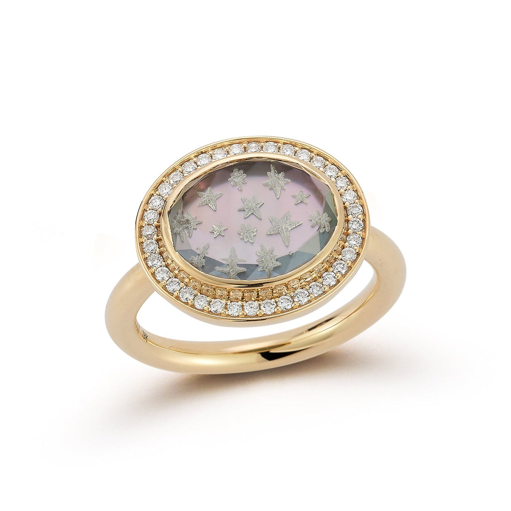 Pave Star Caspian Ring in Grey Mother-of-Pearl and Diamond