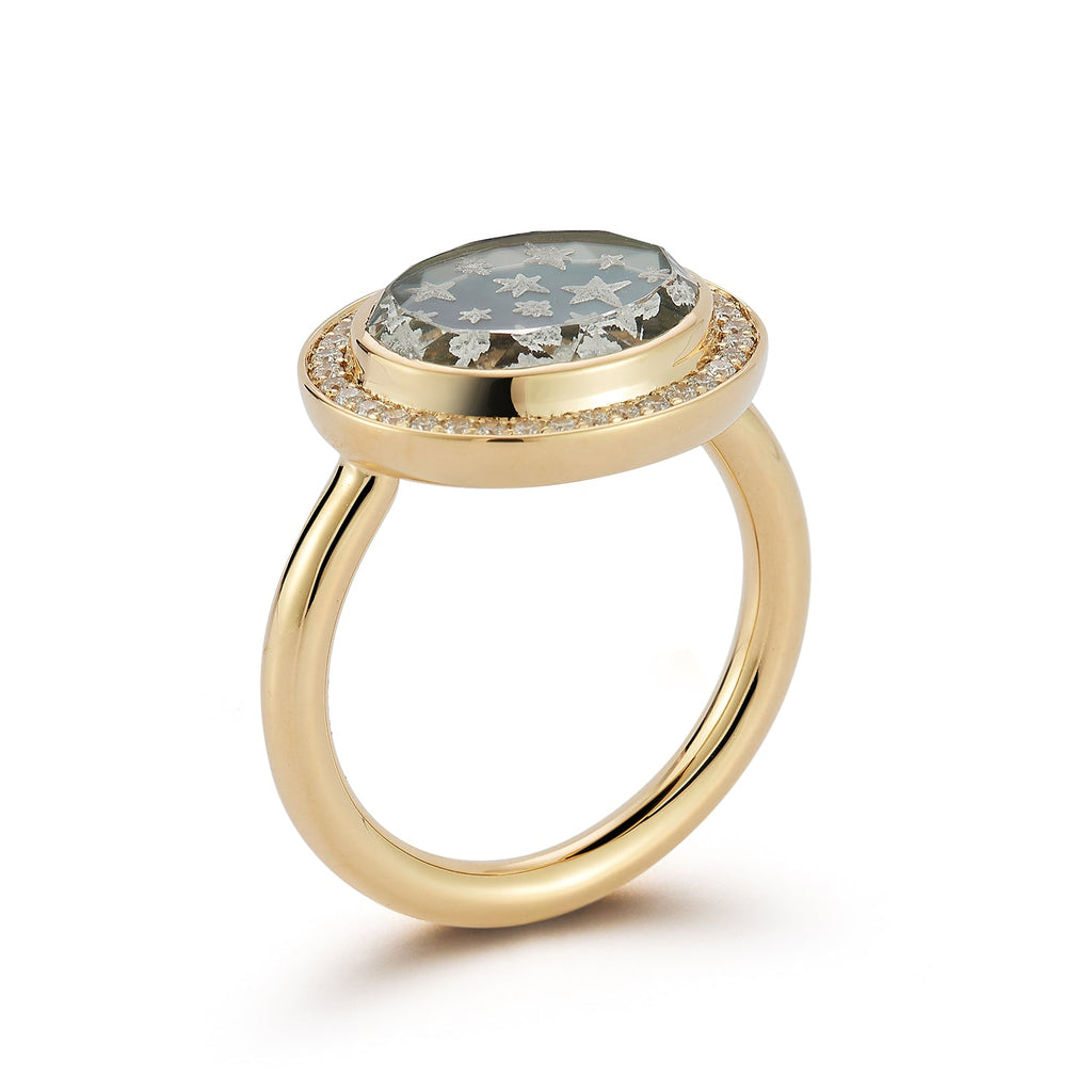 Pave Star Caspian Ring in Grey Mother-of-Pearl and Diamond