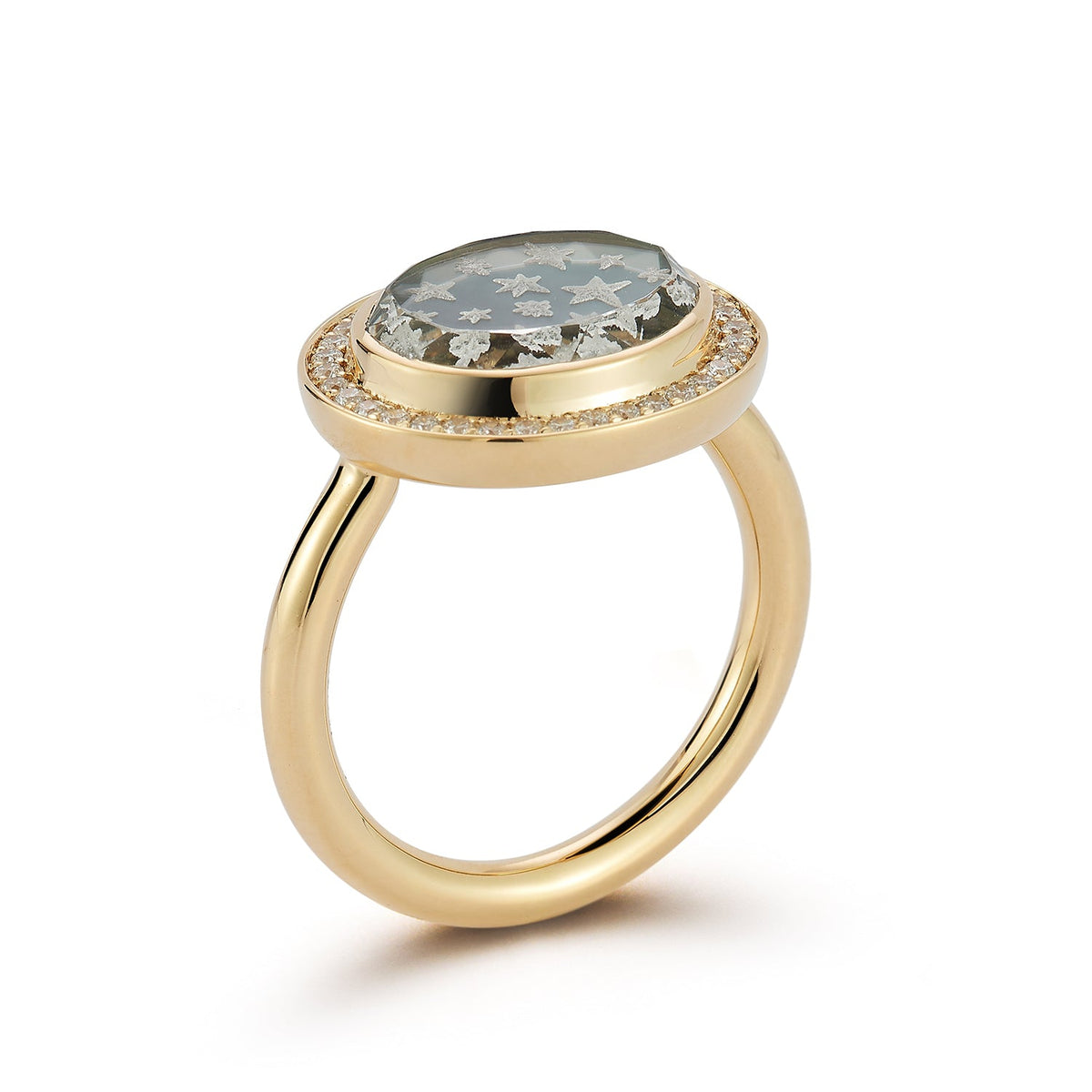 Pave Star Caspian Ring in Grey Mother-of-Pearl and Diamond