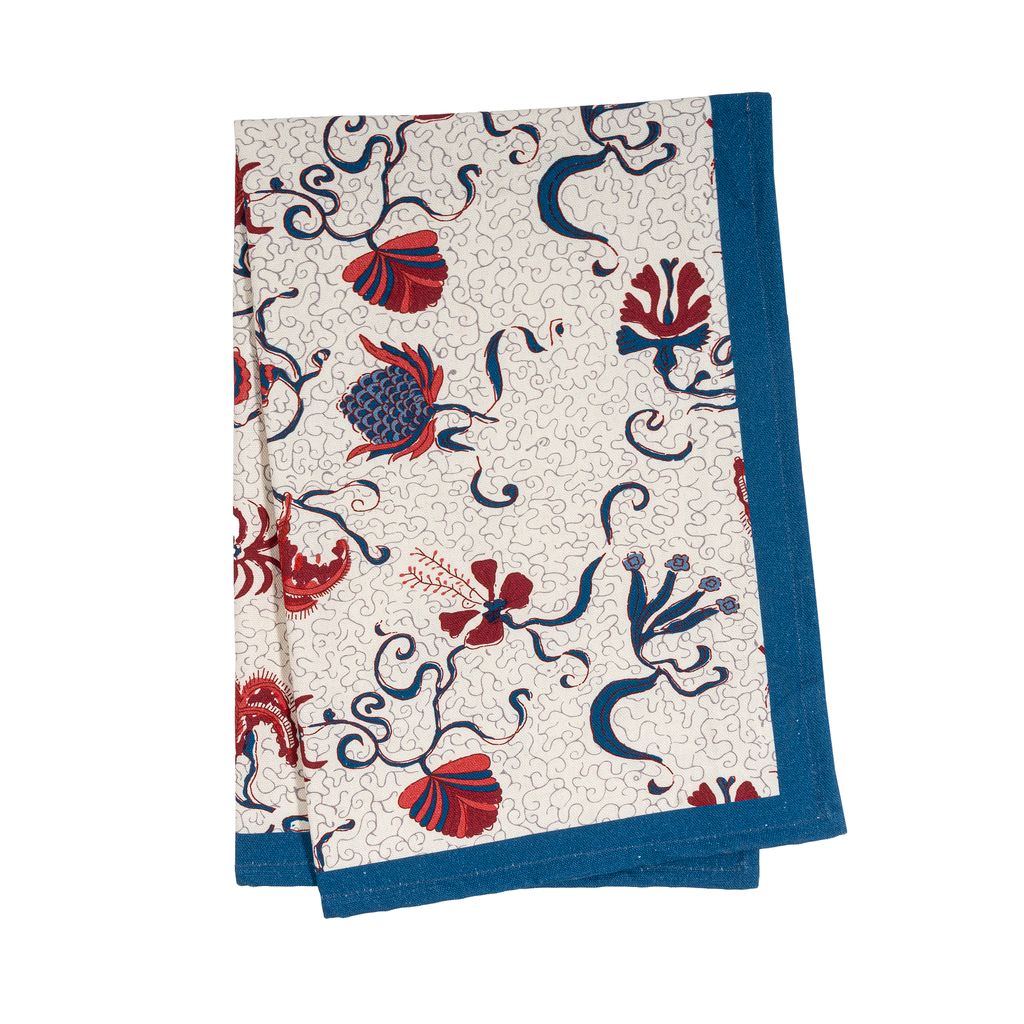 Fleur Des Indes Tea Towels in Blue & Red, Set of 3