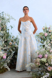 The Rosamund Dress in Sky Windsor Brocade