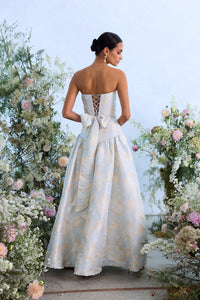 The Rosamund Dress in Sky Windsor Brocade